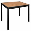 Bfm Seating BFM Longport 32'' Square Black Aluminum Outdoor / Indoor Standard Height Table - Synthetic Teak 163PH3232TKB